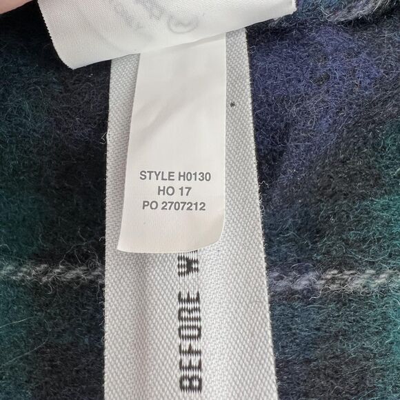 J Crew Plaid Wrap Womens One Size Navy Green Wool Blend Fringe Shawl Poncho - Picture 6 of 9